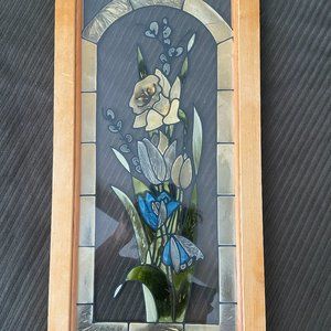 stain glass floral framed art